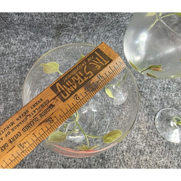 Hand-Painted Floral Wine Glass Set Of 3 Pink Roses 7.5" Tall Rose Balloon - Picture 3 of 6